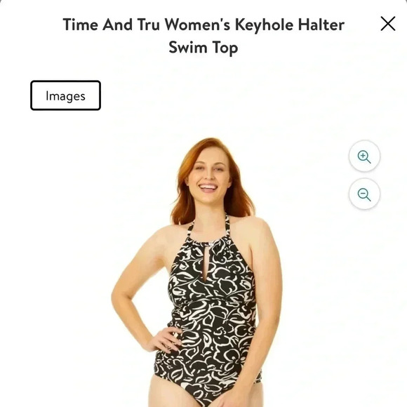 Time and Tru Keyhole Halter Swim Tankini Top Women’s S 4-6 NWT Black White - Picture 2 of 9